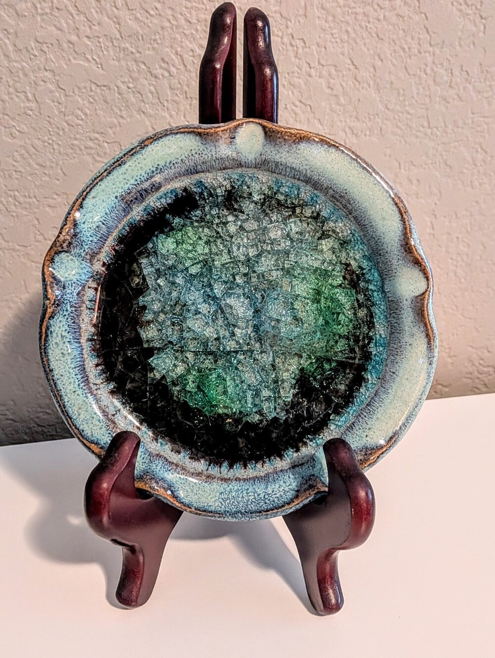 Handcrafted Blue-Green Ceramic Art Ashtray